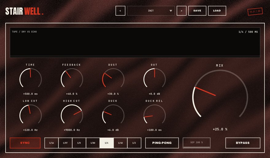 STAIRWELL — free tape delay plugin for Windows (VST3), BSMT.DSP by Dr.dawgOG: interface screenshot