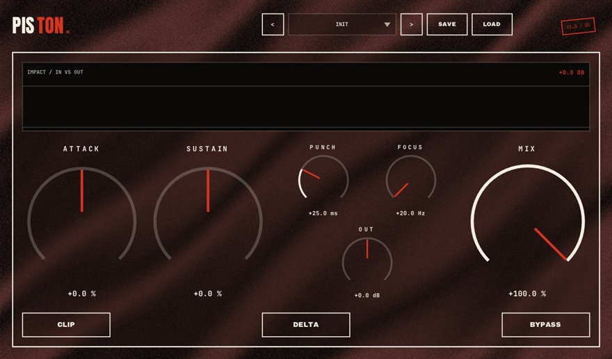 PISTON — free transient shaper plugin for Windows (VST3), BSMT.DSP by Dr.dawgOG: interface screenshot