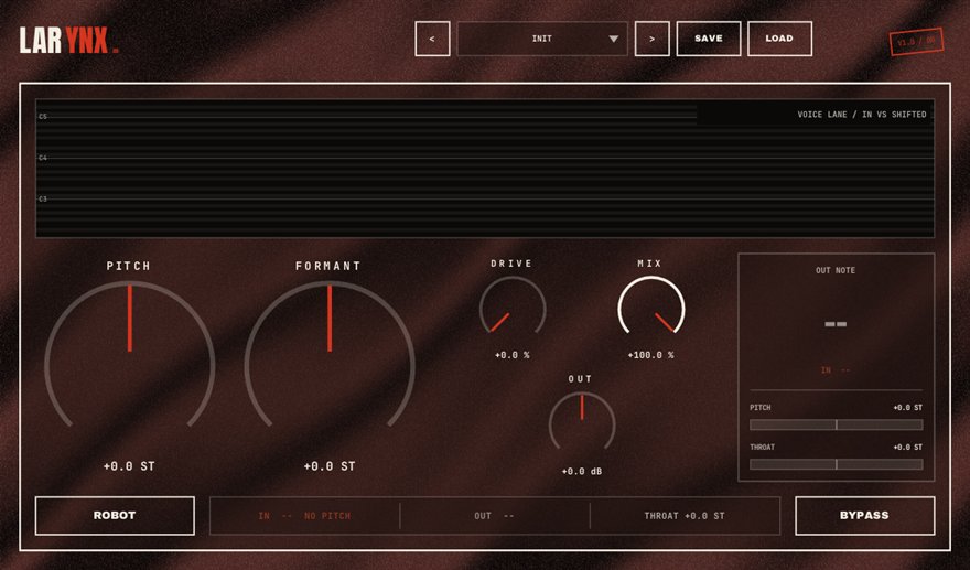 LARYNX — free formant + pitch mangler plugin for Windows (VST3), BSMT.DSP by Dr.dawgOG: interface screenshot