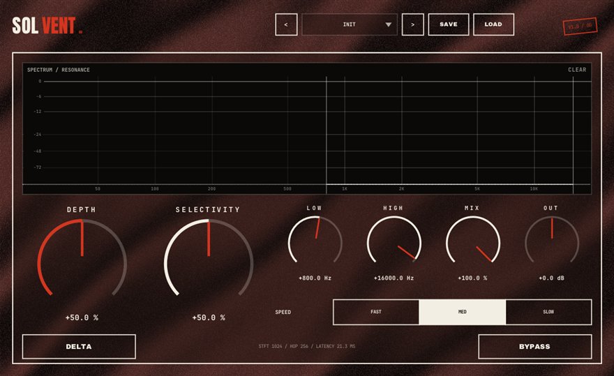 SOLVENT — free dynamic resonance suppressor plugin for Windows (VST3), BSMT.DSP by Dr.dawgOG: interface screenshot