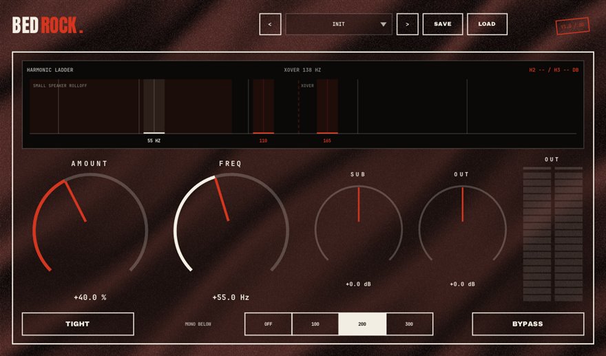 BEDROCK — free 808 / sub enhancer plugin for Windows (VST3), BSMT.DSP by Dr.dawgOG: interface screenshot