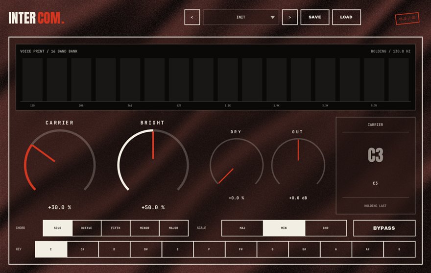 INTERCOM — free vocoder / harmonizer plugin for Windows (VST3), BSMT.DSP by Dr.dawgOG: interface screenshot