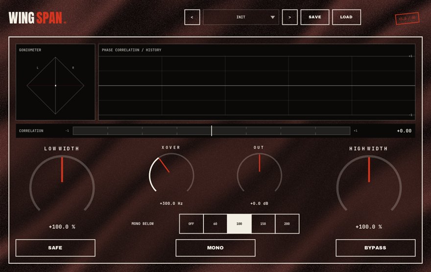 WINGSPAN — free stereo imager plugin for Windows (VST3), BSMT.DSP by Dr.dawgOG: interface screenshot