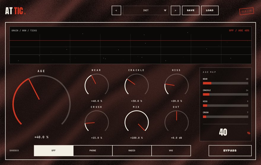 ATTIC — free lo-fi texture box plugin for Windows (VST3), BSMT.DSP by Dr.dawgOG: interface screenshot