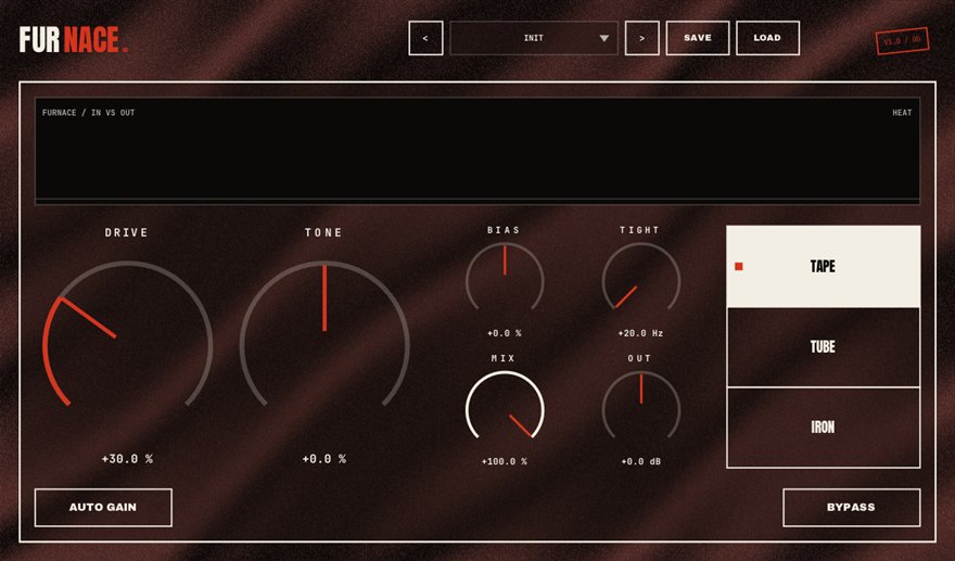 FURNACE — free saturator plugin for Windows (VST3), BSMT.DSP by Dr.dawgOG: interface screenshot
