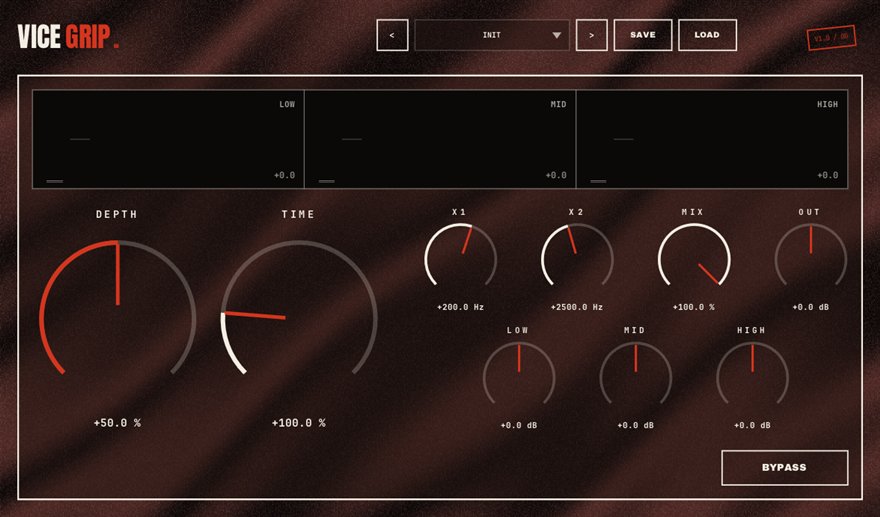 VICEGRIP — free 3-band OTT compressor plugin for Windows (VST3), BSMT.DSP by Dr.dawgOG: interface screenshot